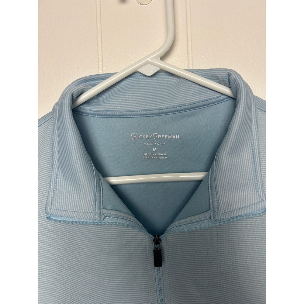 Hickey Freeman Men's M Performance Quarter‎ Zip Pullover Blue White Stripe Golf - Picture 3 of 7